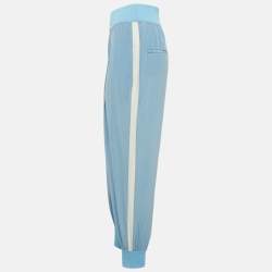 Pre Owned Fendi Blue Silk Side Stripe Detail Pleated Joggers S