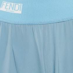 Pre Owned Fendi Blue Silk Side Stripe Detail Pleated Joggers S