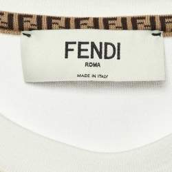 Fendi White Cotton Graphic Beads Embellished T-Shirt S