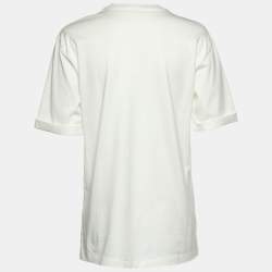 Fendi White Cotton Graphic Beads Embellished T-Shirt S