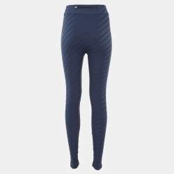 مملوكة مسبقًا Fendi Navy Blue FF Logo Jacquard Knit Leggings S