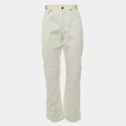 Pre Owned Fendi White Denim FF Detail Straight Fit Jeans M/Waist 30"