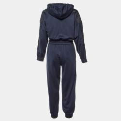 Pre Owned Fendi Navy Blue Jersey Cropped Hoodie & Trousers Set S