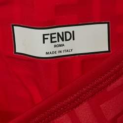 Pre Owned Fendi Red Zucca Print Jersey Tank Top S