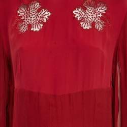 Pre Owned Fendi Red Silk and Crepe Pleated Cocktail Maxi Dress L