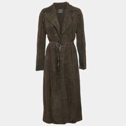 Fendi Brown Studded Suede Belted Front Open Trench Coat S
