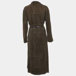 Fendi Brown Studded Suede Belted Front Open Trench Coat S