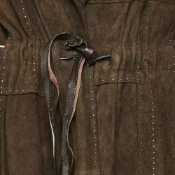 Fendi Brown Studded Suede Belted Front Open Trench Coat S
