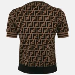 Fendi Brown FF Jacquard Knit Crew Neck Sweater S