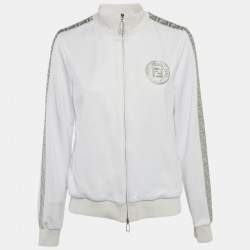 Fendi White Jersey Logo Tape Trimmed Zip-Up Jacket L