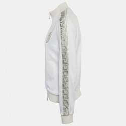 Fendi White Jersey Logo Tape Trimmed Zip-Up Jacket L
