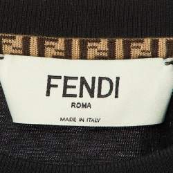 Pre Owned Fendi Black Metallic Logo Embroidered Cotton Crew Neck T-Shirt M