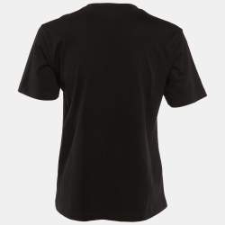 Pre Owned Fendi Black Metallic Logo Embroidered Cotton Crew Neck T-Shirt M