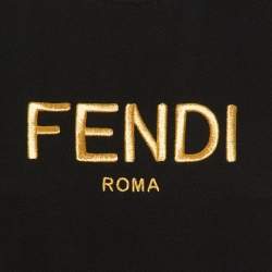 Pre Owned Fendi Black Metallic Logo Embroidered Cotton Crew Neck T-Shirt M