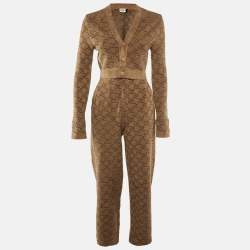 Fendi Brown Jacquard Knit Cardigan and Trousers Set M/S