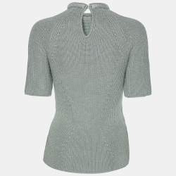Pre Owned Fendi Mint Blue Knit High Neck Half Sleeve T-Shirt M