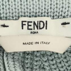 Pre Owned Fendi Mint Blue Knit High Neck Half Sleeve T-Shirt M