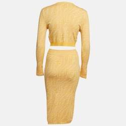 Fendi Yellow Logo Pattern Knit Button Front Cardigan and Skirt Set S/XS