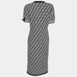 Pre Owned Fendi Black/White Zucca Jacquard Knit Bodycon Midi Dress M