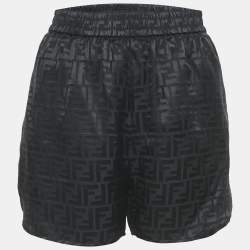 Fendi Black Zucca Pattern Silk Shorts S
