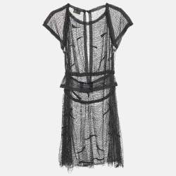 Fendi Black Embroidered Tulle Metal Embellished Sheer Mini Dress M