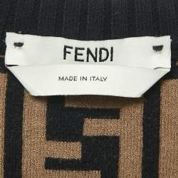 Pre Owned Fendi Brown/Black Zucca Jacquard Knit Bodycon Midi Dress S
