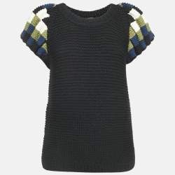 Fendi Black Crochet Half Sleeve Top S