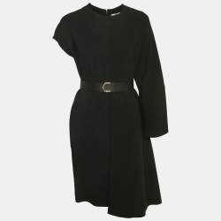 Pre Owned Fendi Black Crepe Belted Asymmetric Short Dress M