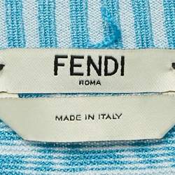 Pre Owned Fendi Blue/White Zucca Jacquard Knit Bodycon Midi Dress S