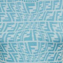Pre Owned Fendi Blue/White Zucca Jacquard Knit Bodycon Midi Dress S