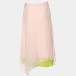 Fendi Pink/Green Silk Asymmetric Midi Skirt S 