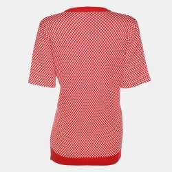 Fendi Red/White Check Knit Wool Cotton Applique Sweater M
