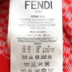 Fendi Red/White Check Knit Wool Cotton Applique Sweater M