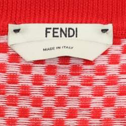 Fendi Red/White Check Knit Wool Cotton Applique Sweater M
