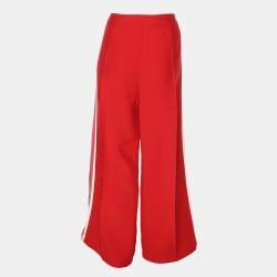 Pre Owned Fendi Red Cady Wide Leg Trousers M