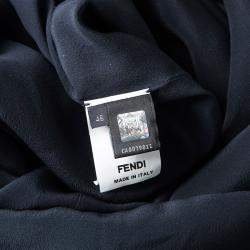 Fendi Navy Blue Silk Textured Panel Detail Sleeveless Shift Dress L