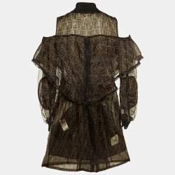 Fendi Brown Zucca Monogram Organza Sheer Cold Shoulder Coat S