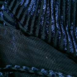 Pre Owned Fendi Navy Blue Diagonal Stripe Velvet Flounce Long Dress S