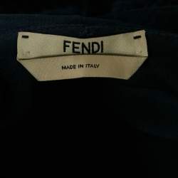 Pre Owned Fendi Navy Blue Diagonal Stripe Velvet Flounce Long Dress S