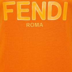 Fendi Orange Logo Print Knit Mesh Panel Detail Sleeveless Long Dress S
