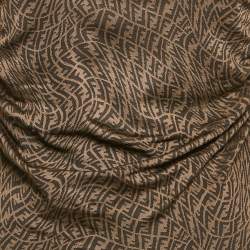 Fendi Brown Monogram Jacquard Knit Ruched Midi Dress S