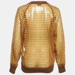 Fendi Yellow Vichy Sequin V-Neck Sweatshirt S