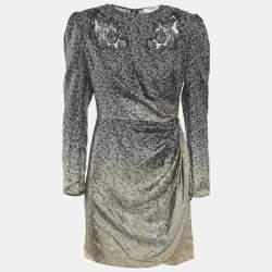 Fendi Black Floral Print Fading Silk Lace Trim Mini Dress S
