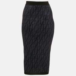 Fendi Navy Blue Zucca Stretch Velvet Pencil Skirt S