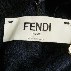 Fendi Navy Blue Zucca Stretch Velvet Pencil Skirt S