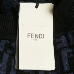 Fendi Navy Blue Zucca Stretch Velvet Pencil Skirt S