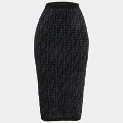 Fendi Navy Blue Zucca Stretch Velvet Pencil Skirt S