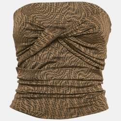 Fendi Brown FF Zucca Monogram Jacquard Knit Strapless Crop Top S