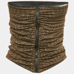 Fendi Brown FF Zucca Monogram Jacquard Knit Strapless Crop Top S