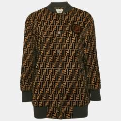 Fendi Black/Brown FF Logo Velvet Bomber Jacket S 